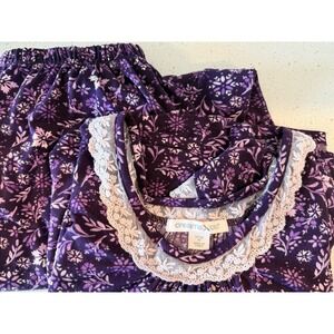 Dreams & Co Pajama Set Purple‎ Floral Lace Capped Sleeves Size M 14-16